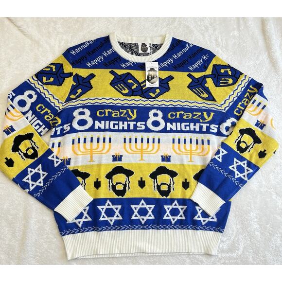 8 Crazy Nights Ugly Hanukkah Sweater Helpern Size XL NEW Adam Sandler - Picture 1 of 9